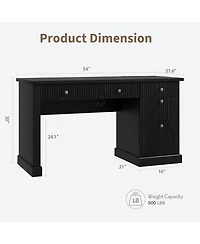 gaomon 54 fluted executive desk with charging station, wooden computer desk with file drawers for home office, study, living room, or bedroom