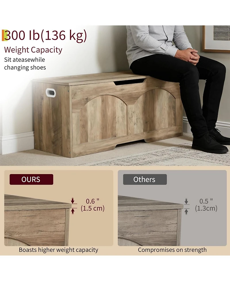 Gaomon 39.3" Retro Wooden Storage Bench - Storage Chest with U-Shaped Cut-Out Pull, Safety Hinge, Supports 300 lbs, Easy Assembly
