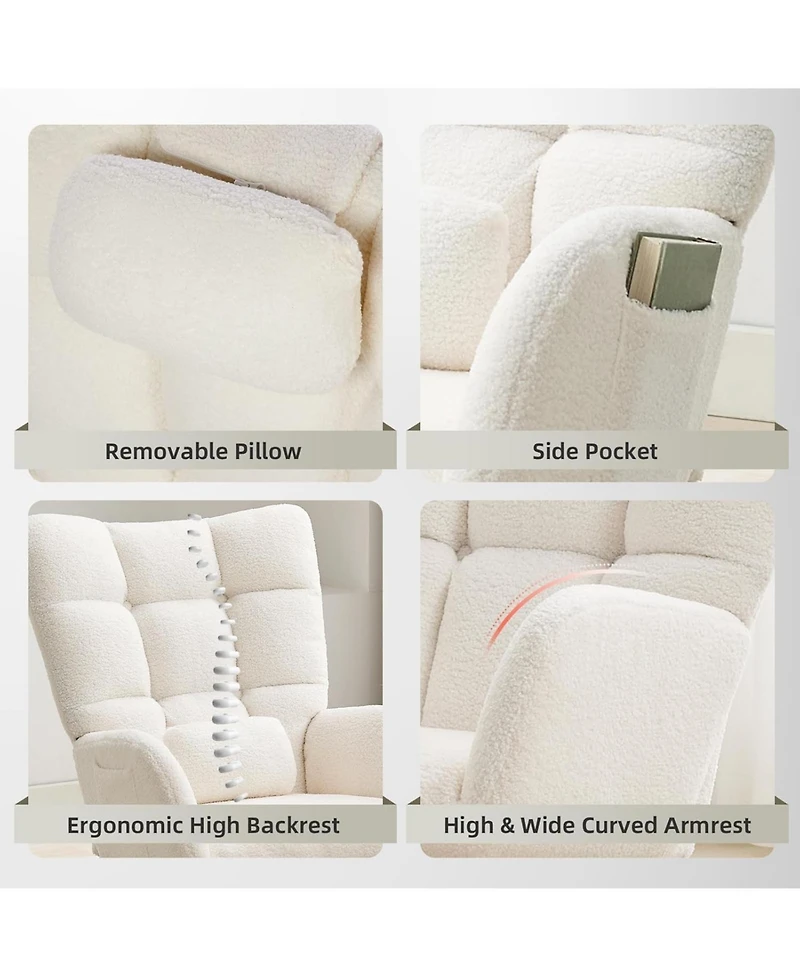 Gaomon Modern Teddy Fabric Rocking Chair, High Back Glider Rocker - Cozy Reading Armchair with Soft Cushion for Living Room, Nursery, Bedroom