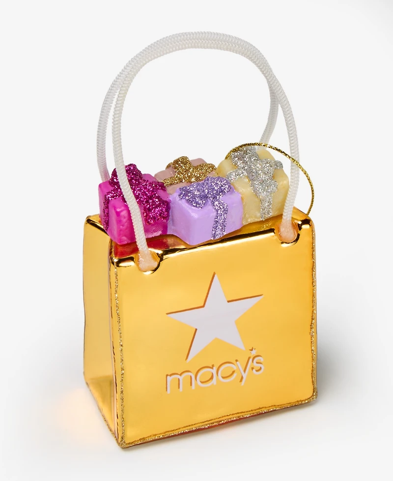 Holiday Lane Macy's Glass Macy's Shopping Bag Ornament, Macy's Exclusive