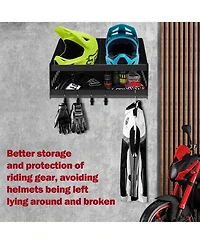 Gaomon Wall-Mounted Helmet Rack, Aluminum Double Helmet Holder with Hooks for Hanging Clothes, Helmet Stand Storage Cabinet Organizer for Garage