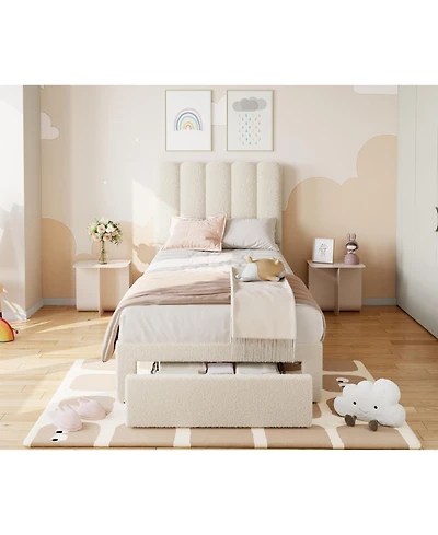 Gaomon Bed Frame with Under, Upholstered Platform Bed with Wave Headboard for Kids/Girls, No Box Spring Needed