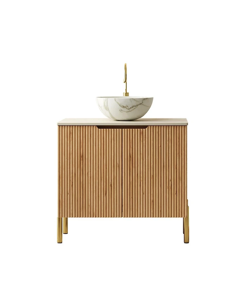 Sillysis 30 Inch Modern Bathroom Vanity with Ceramic Basin, Sintered Stone Countertop, Soft Close Double Doors Storage