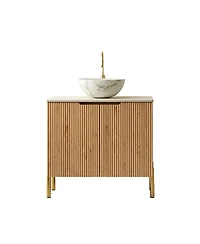 Sillysis 30 Inch Modern Bathroom Vanity with Ceramic Basin, Sintered Stone Countertop, Soft Close Double Doors Storage