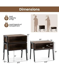 Gymax 2PCS Stackable End Table Night Stand Bedside Table Shelf Accent Table