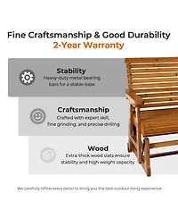 Mega Casa Wooden Patio Glider with High Roll Back and Deep Contoured Seat, Solid Fir Wood, 2-Seater, Heavy Duty 800 Lbs, 4 Ft.