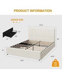 homfan Upholstered Platform Bed Frame with Headboard and 2 Storage Drawers, Wood Slat Support