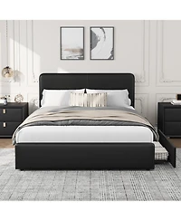 homfan Upholstered Platform Bed Frame with Headboard and 2 Storage Drawers, Wood Slat Support