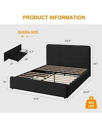 homfan Upholstered Platform Bed Frame with Headboard and 2 Storage Drawers, Wood Slat Support
