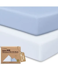 Soothe Waterproof Pack N Play Sheets for Girls, Boys, 2pk 38x26 Cotton Mini Crib Fitted, Soft, Breathable