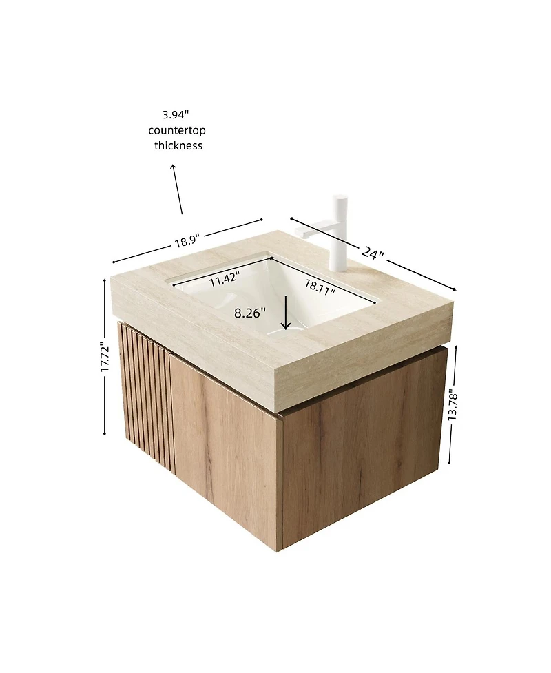 Sillysis Wall Mounted Bathroom Vanity with Sintered Stone Top, Ceramic Sink, Soft Close Storage Cabinet