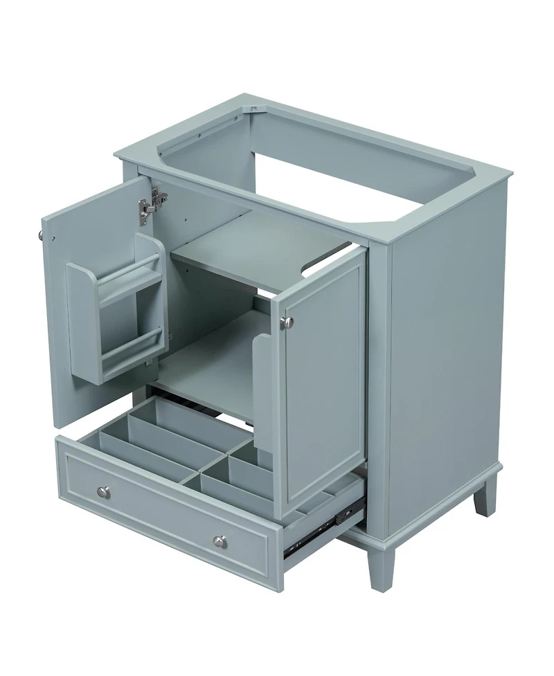 Sillysis 29.5 Inch Freestanding Bathroom Vanity Base with Adjustable Shelf, Solid Wood and Mdf Storage Cabinet
