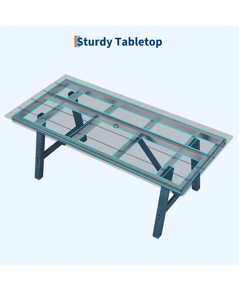 GarveeLife Outdoor Dining Table Set for 6, 7-Piece Patio Hdpe Slatted Table and Chairs Set with Umbrella Hole, All-Weather for Backyard