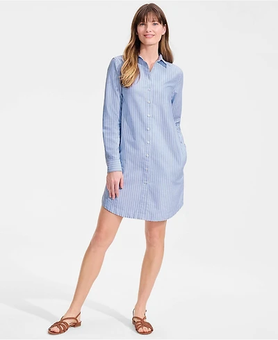 Lands' End Women's Oxford Long Sleeve Button Front Shirt Dress