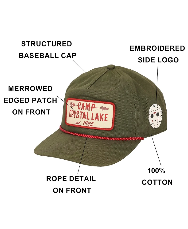 Friday The 13th Men's Camp Crystal Lake Badge Green Retro Grandpa Snapback Hat