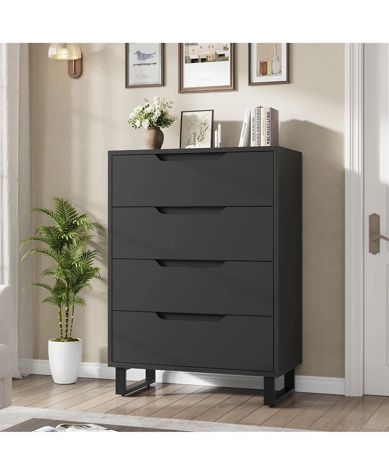 homfan 4 Dresser for Bedroom, 41.7" Tall Dresser, Freestanding Vertical Drawer Cabinet with Storage, Wooden Closet Storage Chest Living Room