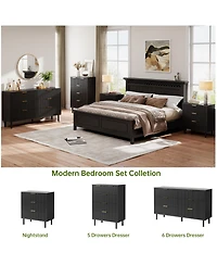 homfan Modern Fluted 3-Drawer Dresser, Wide Wooden Storage Chest with Metal Legs and Anti-Tip Device