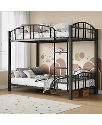 homfan Twin Over Metal Bunk Bed with Ladder and Arched Guardrail, Space-Saving Frame Steel Slats, No Box Spring Needed