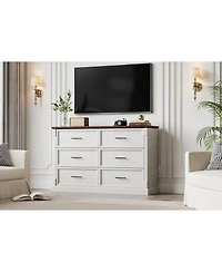 homfan 6-Drawer Dresser for Bedroom, Farmhouse Chest of Drawers with Metal Handles, Wide Storage Cabinet Living Room Hallway