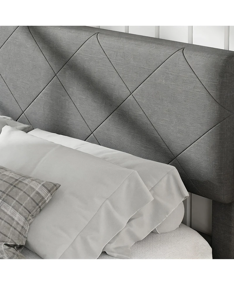 homfan Upholstered Platform Bed Frame with Quilted Headboard, Wooden Slats and Quiet Support