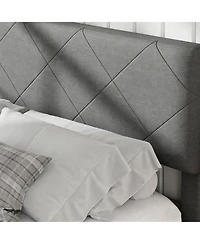 homfan Upholstered Platform Bed Frame with Quilted Headboard, Wooden Slats and Quiet Support