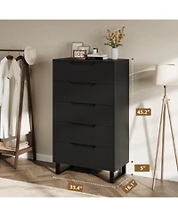 homfan 5 Dresser for Bedroom, 50" Tall Dresser, Freestanding Vertical Drawer with Storage, Wooden Closet Chest Storage Living Room, Hallway