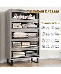 homfan 5 Dresser for Bedroom, 50" Tall Dresser, Freestanding Vertical Drawer with Storage, Wooden Closet Chest Storage Living Room, Hallway