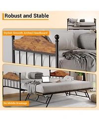 homfan Metal Daybed with Headboard, Sofa Bed Frame with Steel Slats and Optional Pop-Up Trundle for Bedroom or Living Room