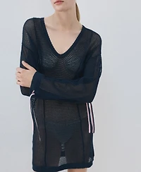 Mango Women's Mesh Long Sleeve Dress