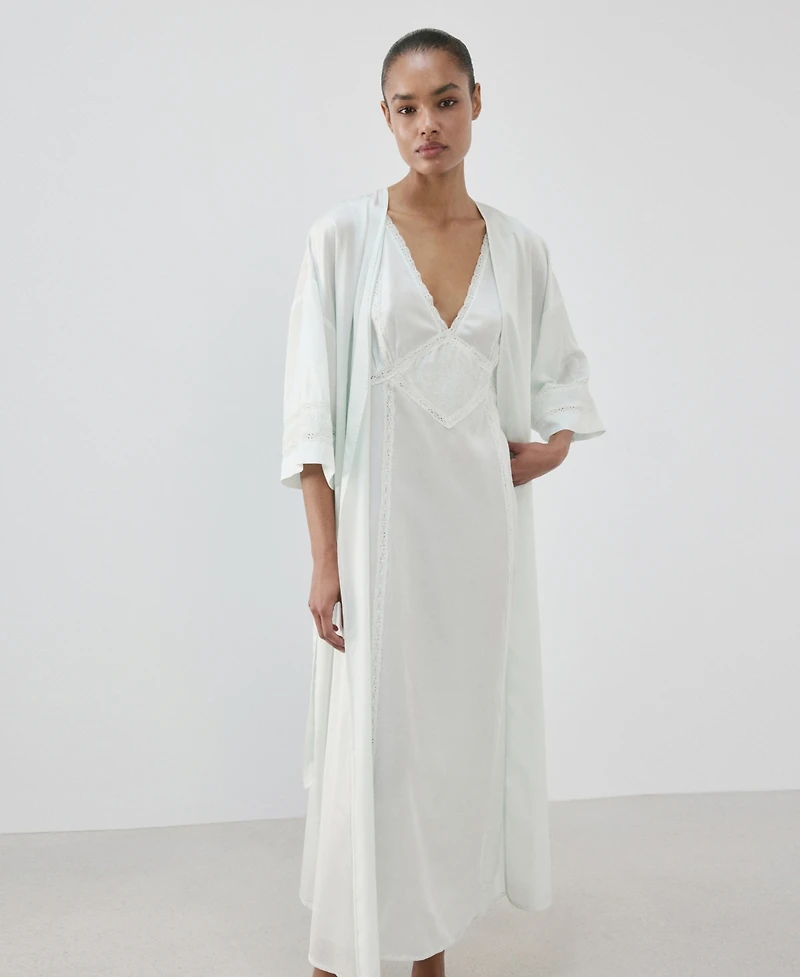 Mango Women's Embroidery And Bow Satin Robe