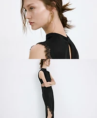 Mango Women's Lace Details Satin Dress