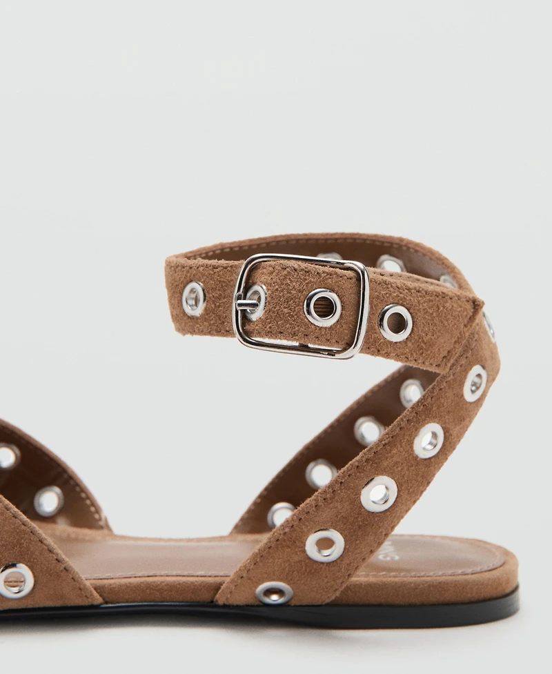 Mango Women's Eyelet Straps Leather Sandals