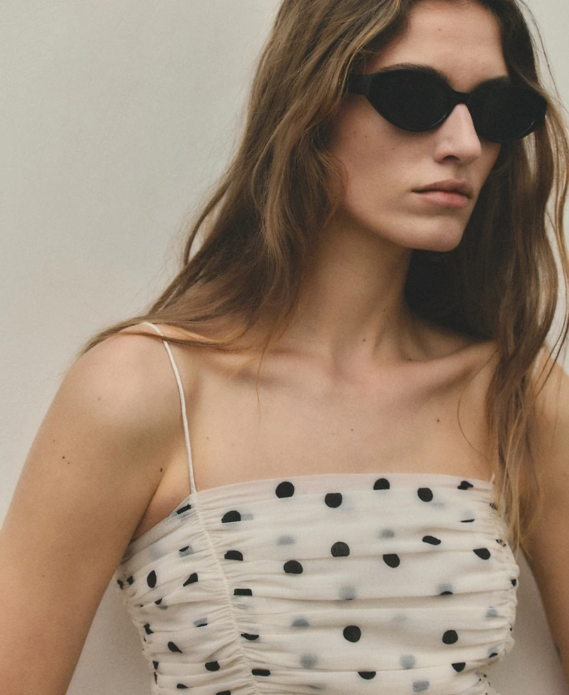 Mango Women's Ruched Polka-Dot Top
