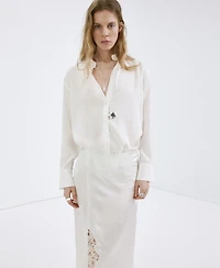 Mango Women's Satin Lace Skirt