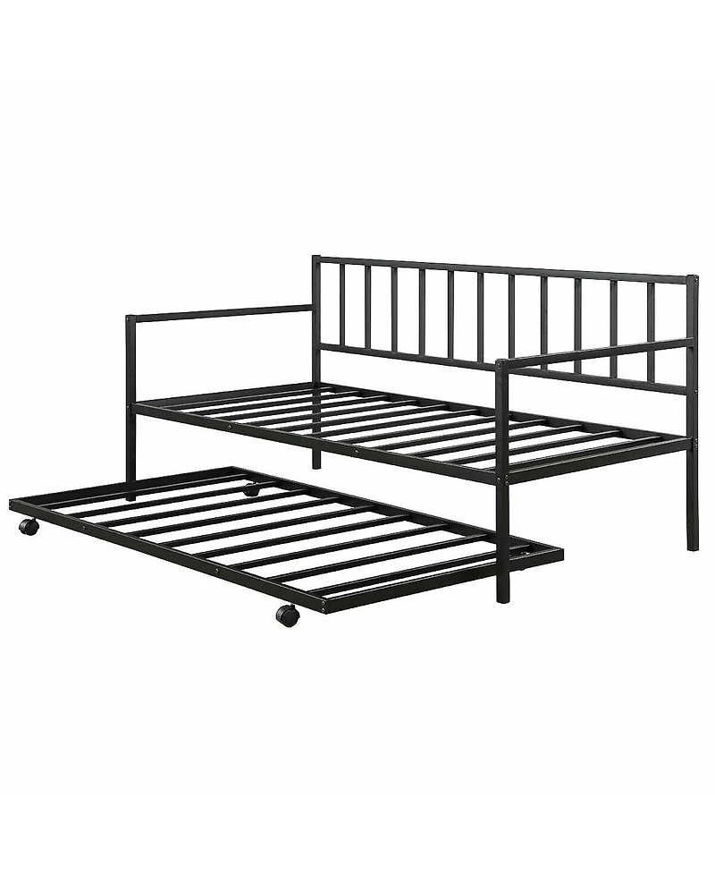 Gymax Twin Trundle DayBed With 4 Casters Mattress Platform Bed Sofa