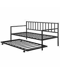 Gymax Twin Trundle DayBed With 4 Casters Mattress Platform Bed Sofa