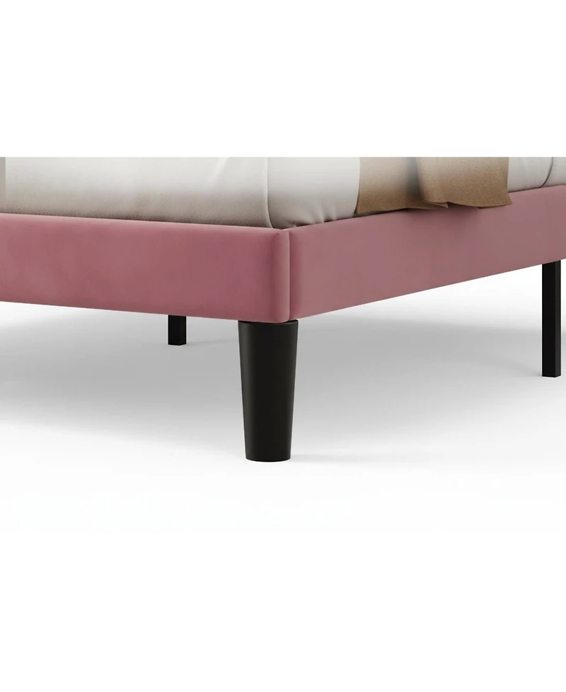 homfan Upholstered Platform Bed Frame with Button Tufted Headboard and Underbed Storage, Wood Slat Support
