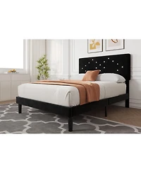 homfan Upholstered Platform Bed Frame with Button Tufted Headboard and Underbed Storage, Wood Slat Support
