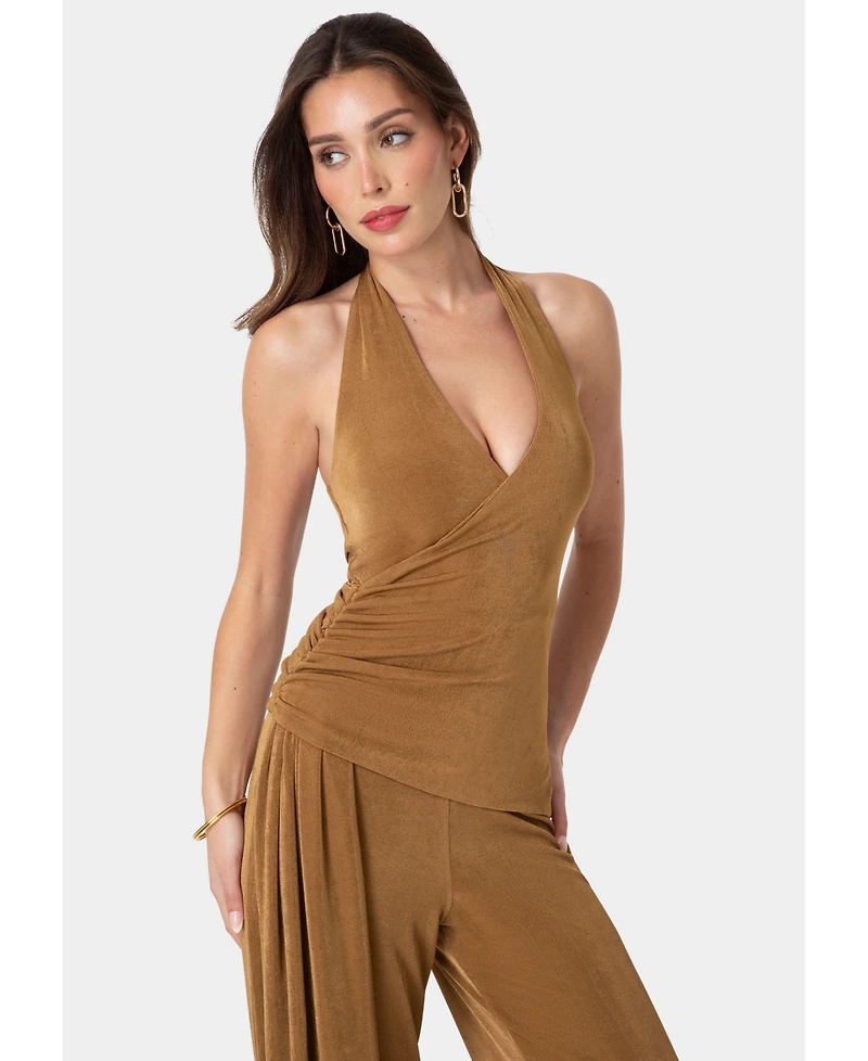 Bebe Women's Slinky Drop Waist Halter Jumpsuit