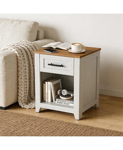 gaomon Farmhouse Nightstand with Charging Station