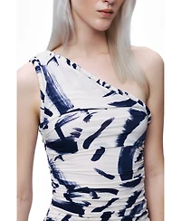 Nocturne Women's Printed One-Shoulder Draped Midi Dress