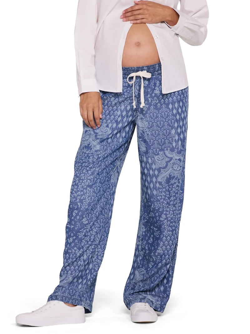 Motherhood Maternity Under the Belly Tie Waist Denim Wide Leg Pant