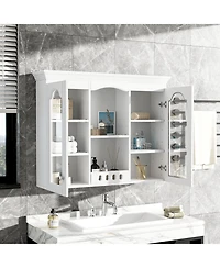 Busdays White Wall Mounted Medicine Cabinet Bathroom Wall Cabinet with 2 Glass Doors Over The Toilet Space Saver Storage Cabinet Ample Storage
