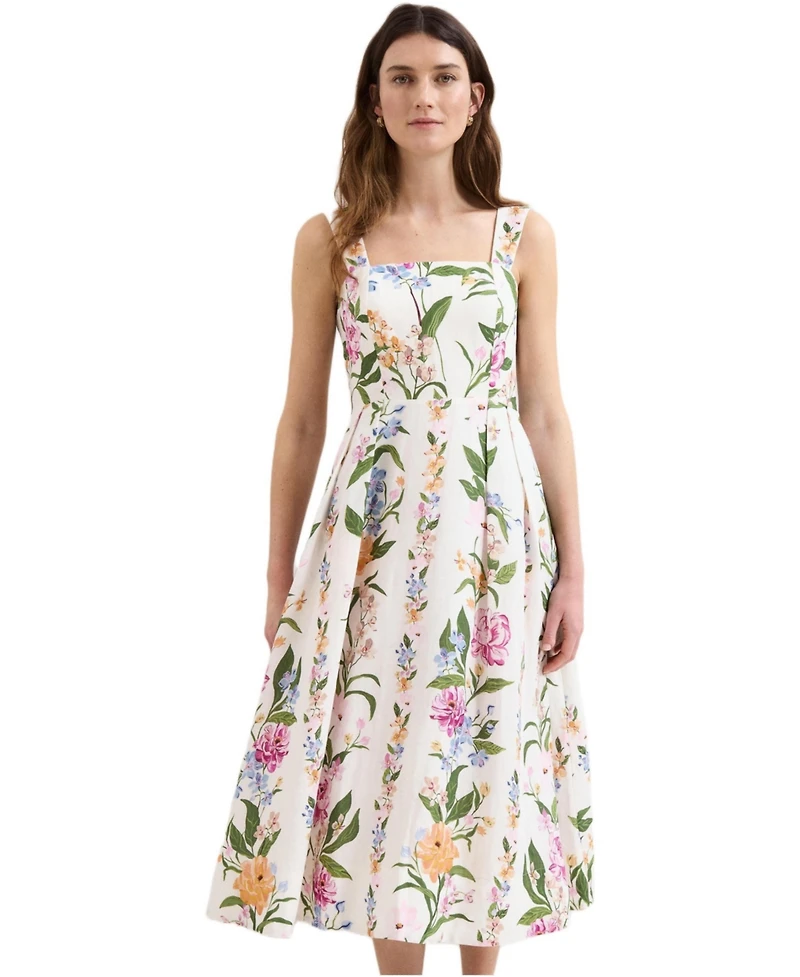Phase Eight Women's Lucia Linen Blend Square Neck Midi Dress