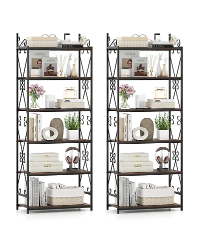 Gymax 2Pieces 6-Tier Bookshelf 71.5'' Industrial Tall Bookcase with Open Shelves for Study