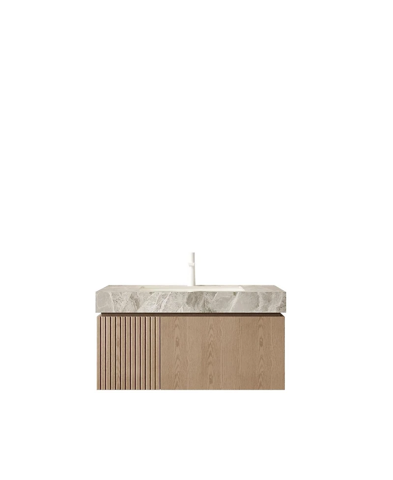 Sillysis Italian Wall Mount Bathroom Vanity with Sintered Stone Countertop, Ceramic Sink, Soft Close Cabinet, Pre-assembled