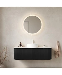 Sillysis Wall Mounted Bathroom Vanity with Sintered Stone Top, Round Ceramic Sink, Black Striped Drawer, Pre-assembled
