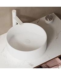 Sillysis Wall Mounted Bathroom Vanity with Artificial Marble Top, Round Ceramic Sink, Walnut Striped Drawer