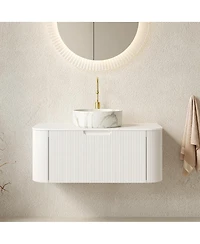 Sillysis Wall Mounted Bathroom Vanity with White Sintered Stone Top, Round Ceramic Bowl Sink, Pre-assembled