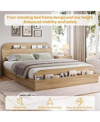 gaomon Bed Frame, Wooden Beds with Storage Headboard and Raised-Foodboard, Floor Low Platform for Bedroom